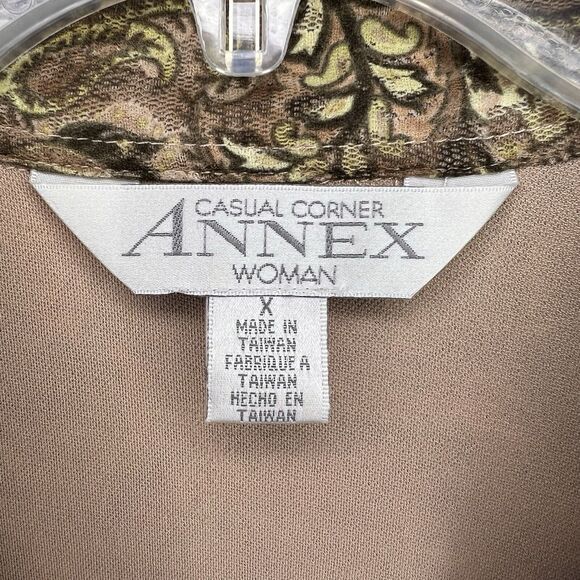 Casual Corner Annex Y2K 90s Green Brown Paisley Mesh Lace Button Down Top Size X - Picture 7 of 10
